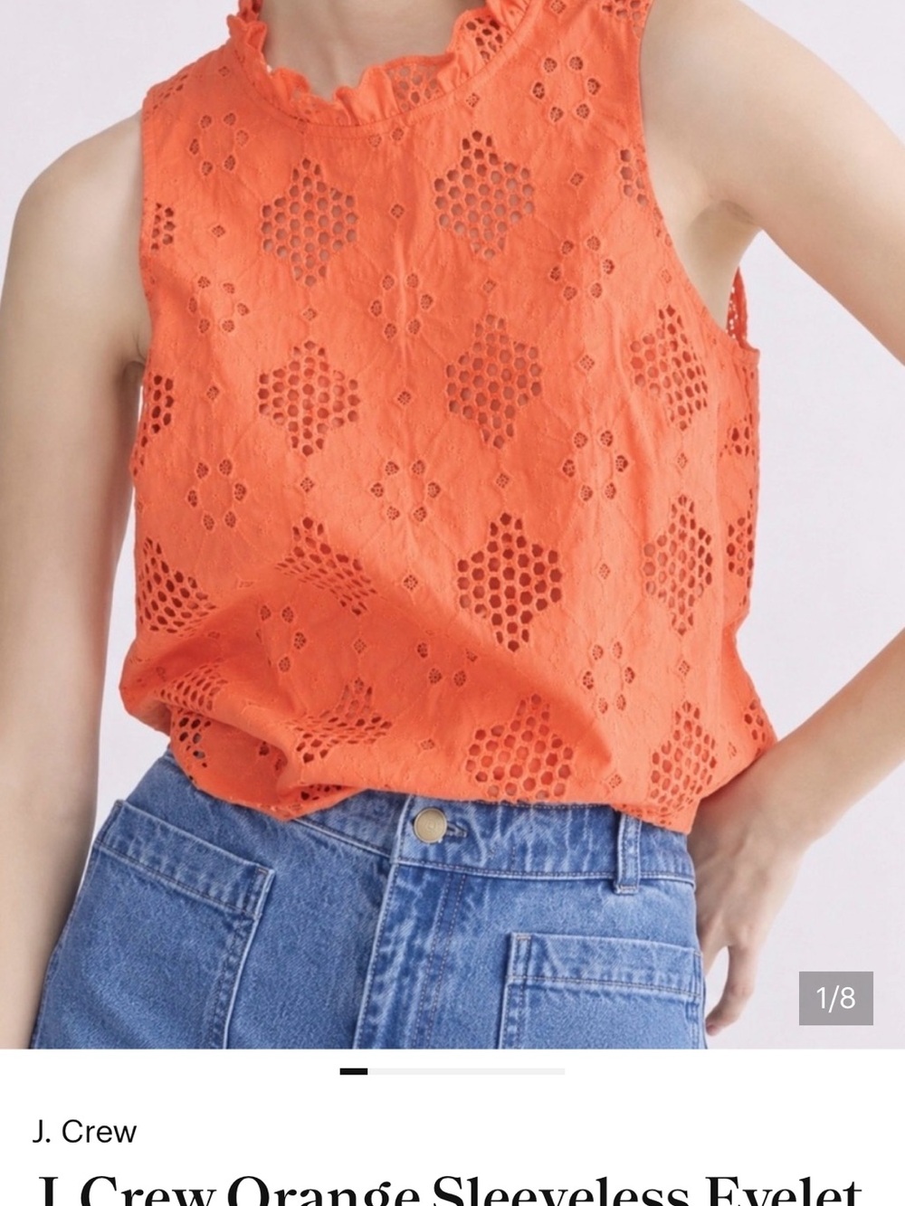 J. Crew Orange Eyelet Ruffle-Neck Tank